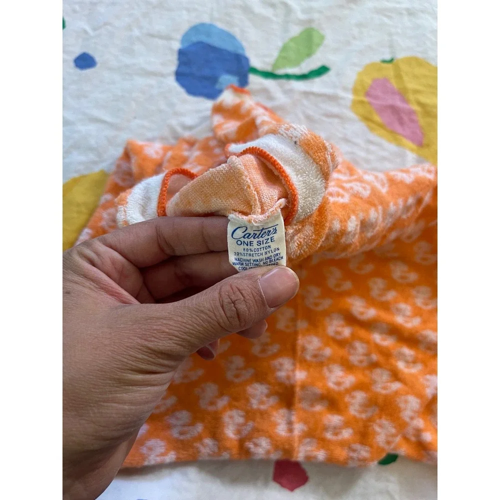 Vintage Carters Baby onesie robe Orange White Duck‎ Terry Cloth Hooded One Size